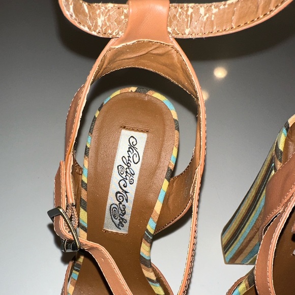 Naughty Monkey *Aztec* tan leather 70s style platform boho sandals 7 - Picture 3 of 10